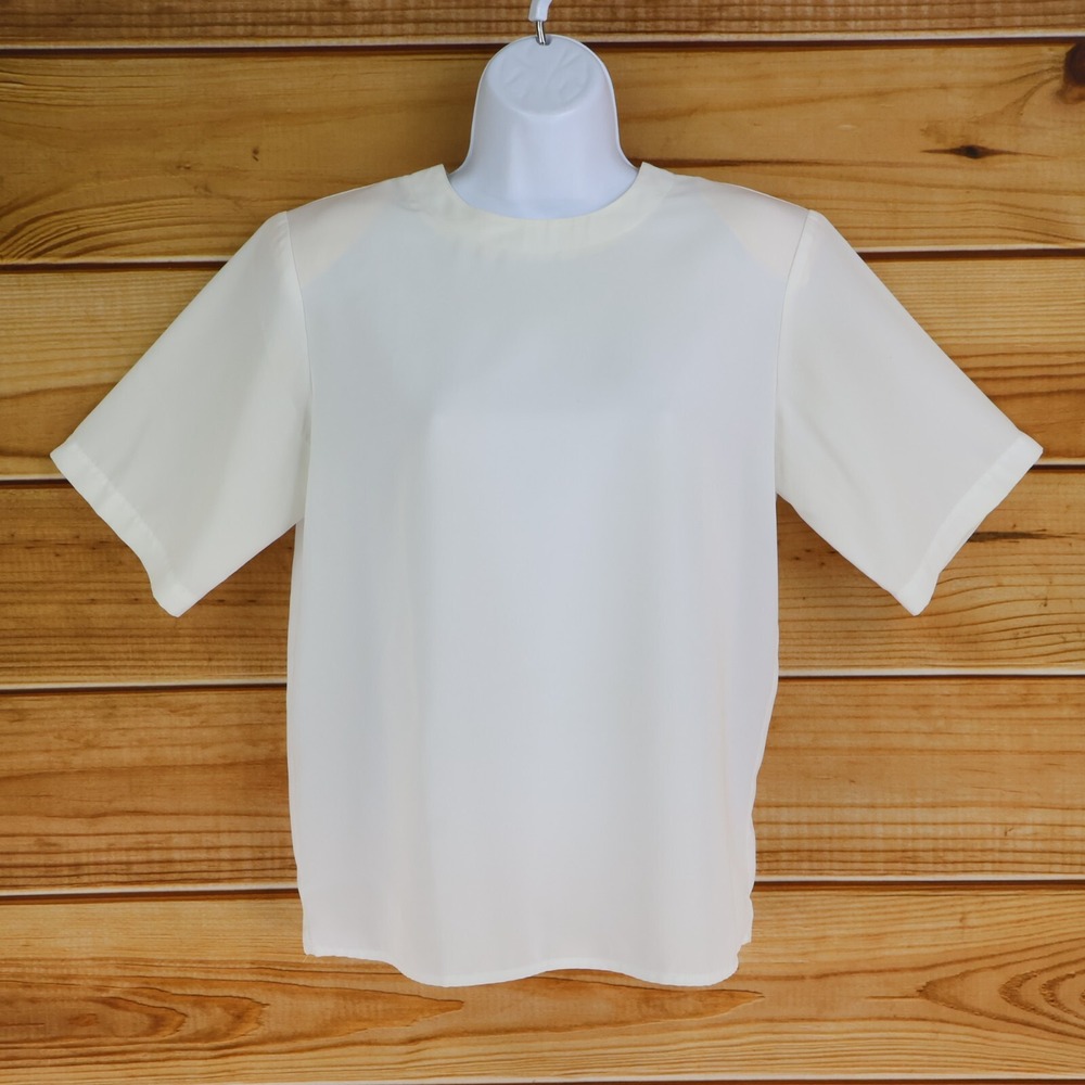 Yves St. Clair Blouse Womens 10P White Shoulder Pads Lightweight Short Sleeves